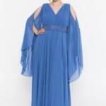 Μαξι αμπιγιε φόρεμα ίντικο από μουσελίνα4