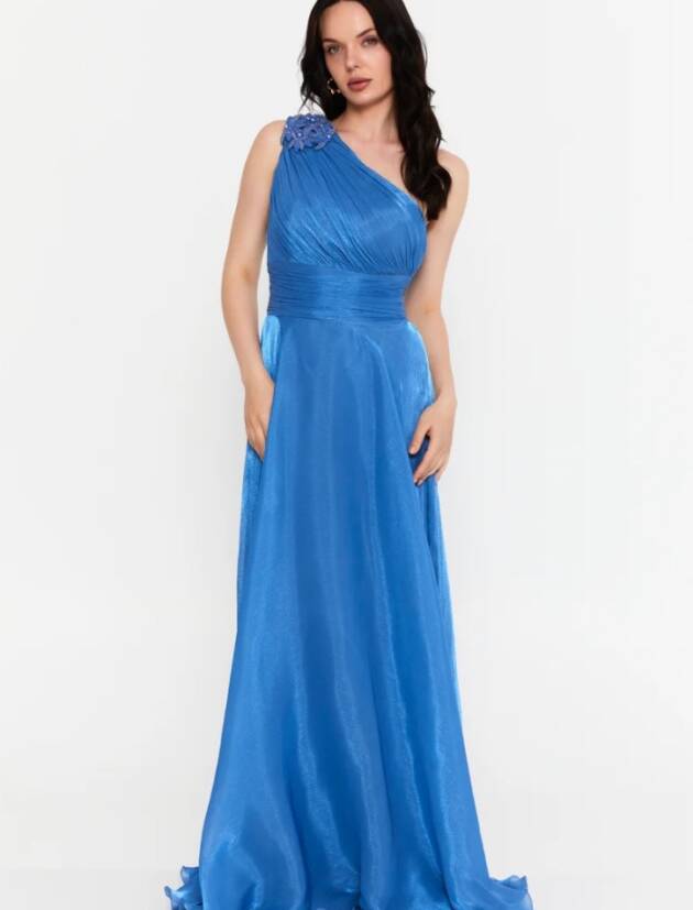 Μαξι αμπιγιε φόρεμα γαλάζιο τεχνητό μετάξι2
