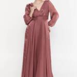 Μαξι αμπιγιε φόρεμα σάπιο μήλο από τεχνητό μετάξι1