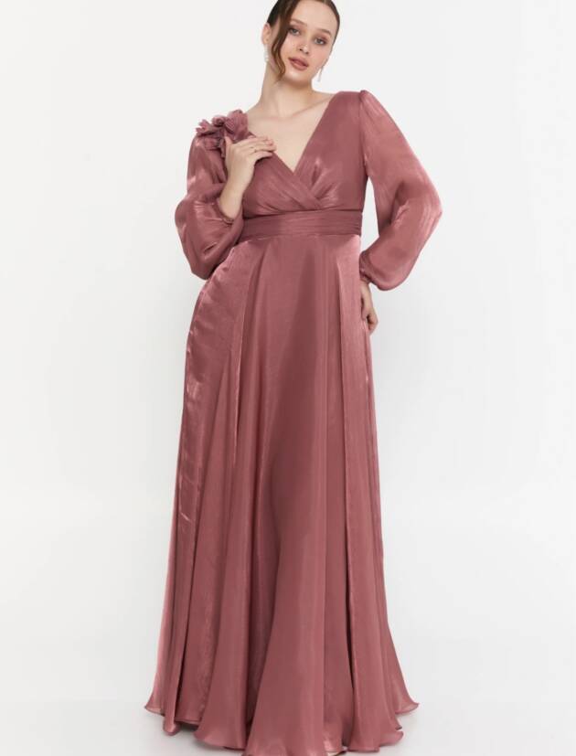 Μαξι αμπιγιε φόρεμα σάπιο μήλο από τεχνητό μετάξι1