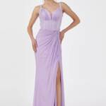 Μαξι γοργονε φόρεμα από ελαστικό τούλι σε λιλά4