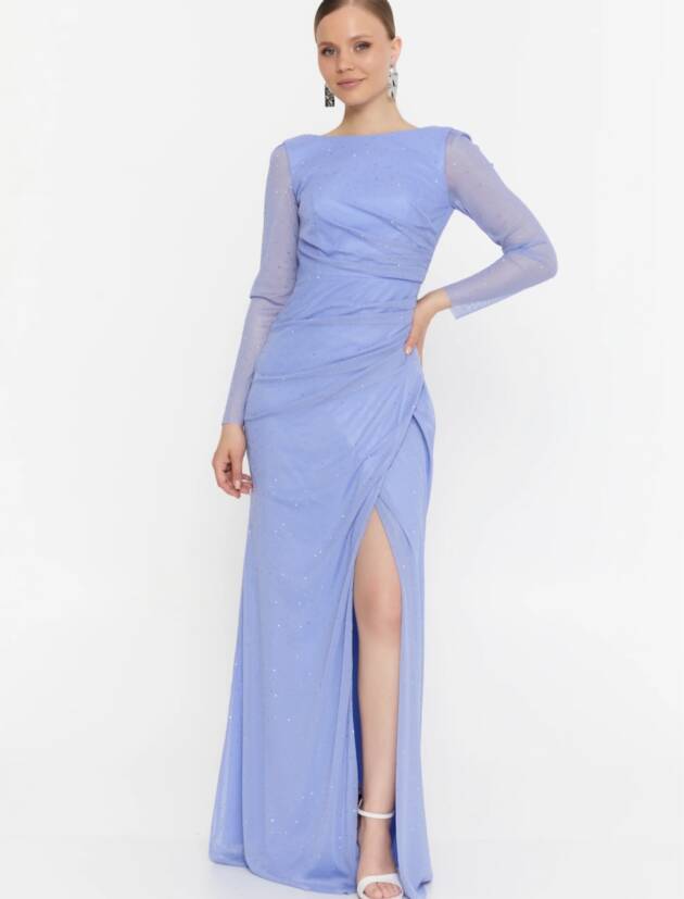 Μαξι ελαστικό τούλι γαλάζιο σε στενή γραμμή μπροστά