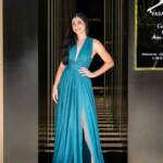 Μαξι αέρινο φόρεμα σε πετρολ απόχρωση με γκλιτερ5