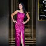 Μαξι γοργονε φόρεμα στραπλες σε μεταλλικό ύφασμα απόχρωση magenta3