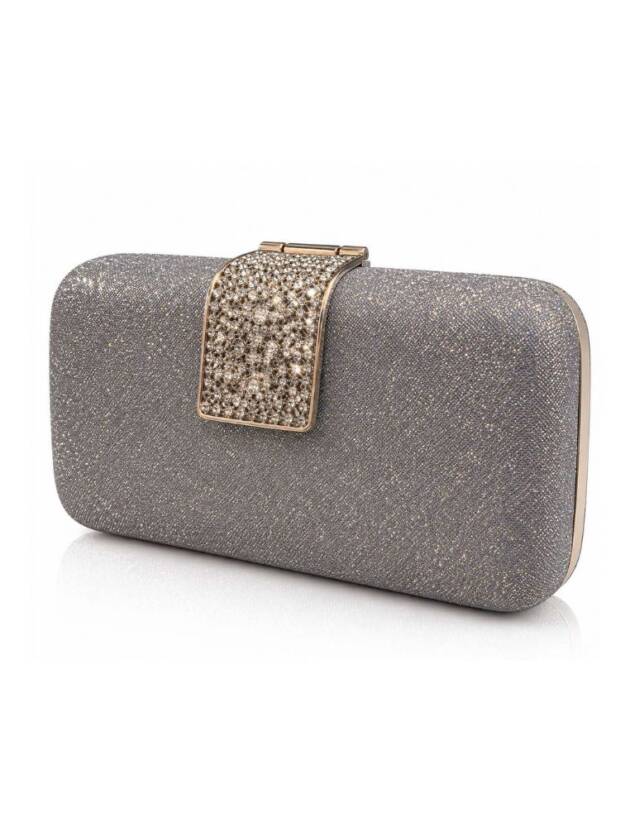 Βραδινό Τσαντάκι Box Clutch με Metallic Shimmer Λάμψη – Γκρί