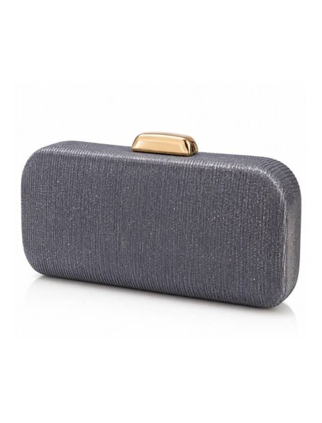 Βραδινό Τσαντάκι Box Clutch με Ανάγλυφες Κάθετες Ρίγες & Χρυσό Κούμπωμα – Γκρί
