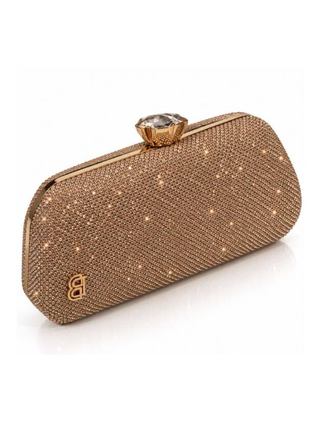 Βραδινό Τσαντάκι Box Clutch με Κεντημένα Στρας & Κούμπωμα Κρύσταλλο – Bronze