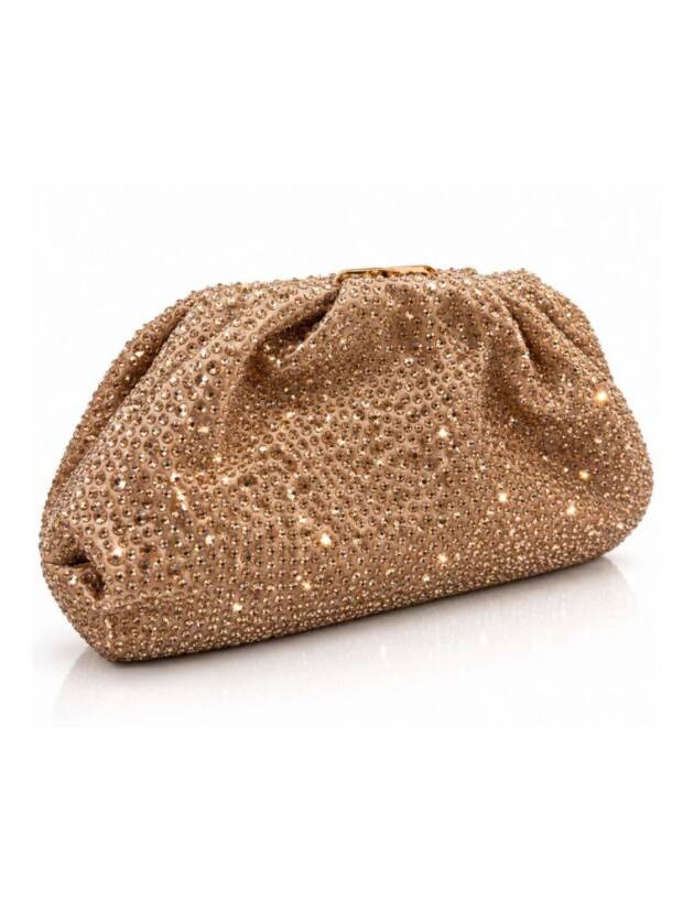Βραδινό Τσαντάκι Pouch Clutch με Κεντημένα Στρας - Bronze