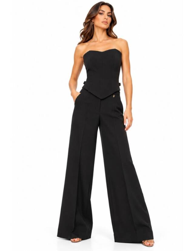 Tailored Σετ 2 Τεμαχίων Strapless Κορσέ & Wide-Leg Παντελόνα – Μαύρο